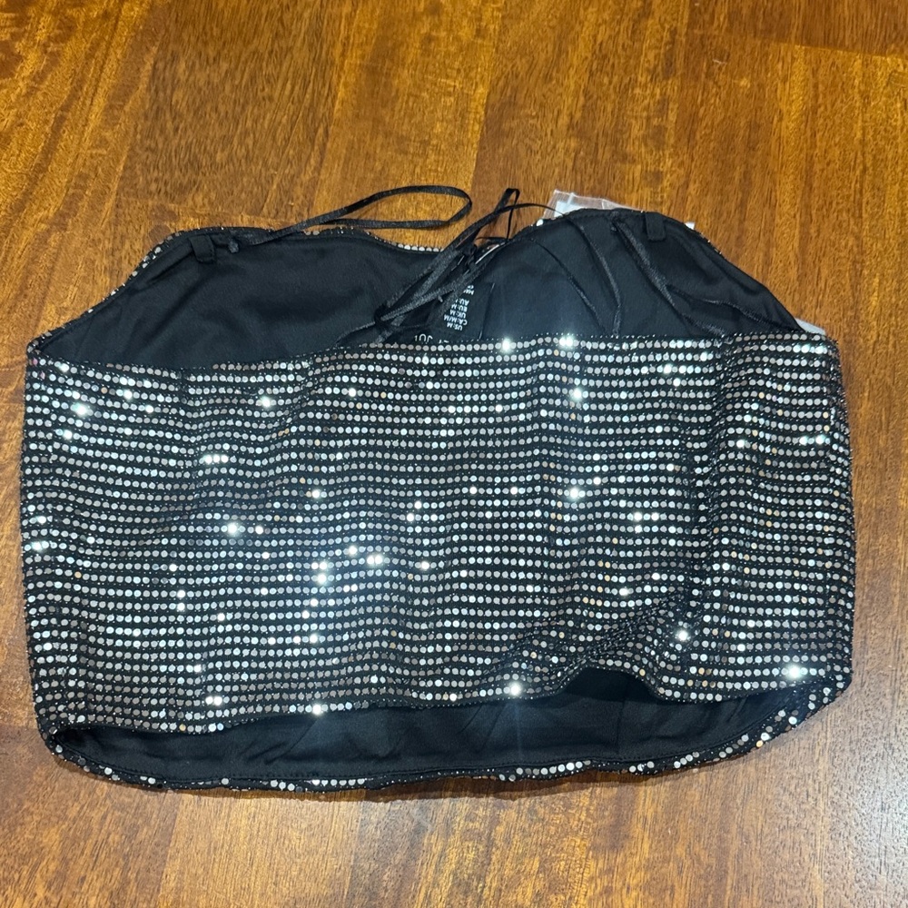 NWT Sexy Sincerely Jules Black Sequin Corset-Type Crop Top - Picture 2 of 4